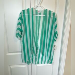 NWT LuLaRoe Bianka kids’ kimono coverup, sea green white stripe